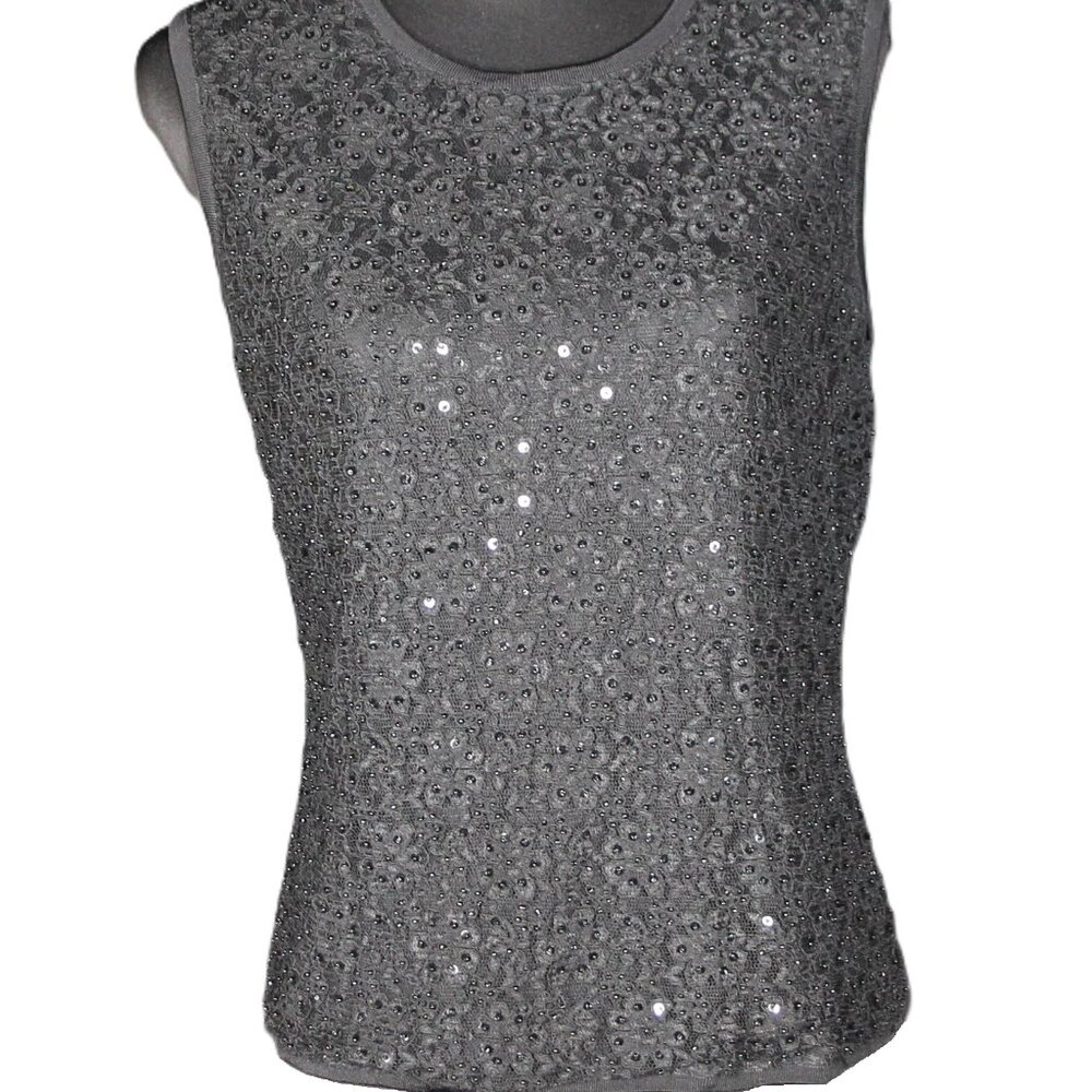 Sparkling Black Sequins & Beads Shell by Talbots, Size – Medium